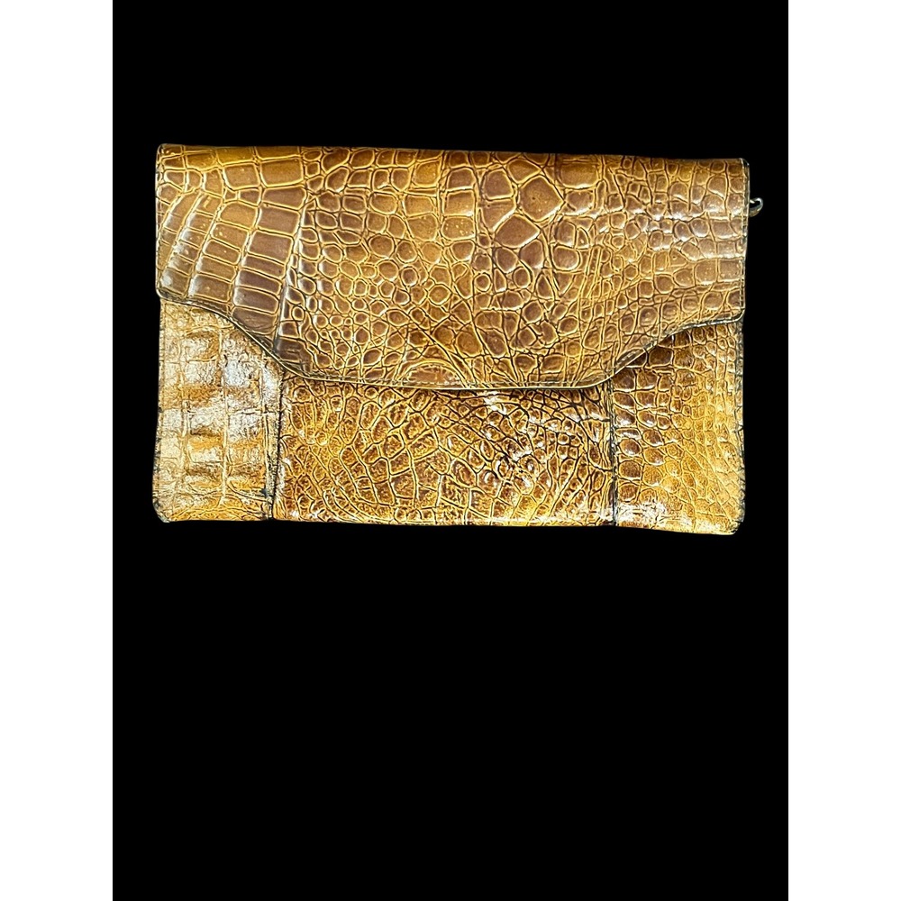 Amelia Berko Vintage Cognac Crocodile Embossed Leather Crossbody Bag Clutch